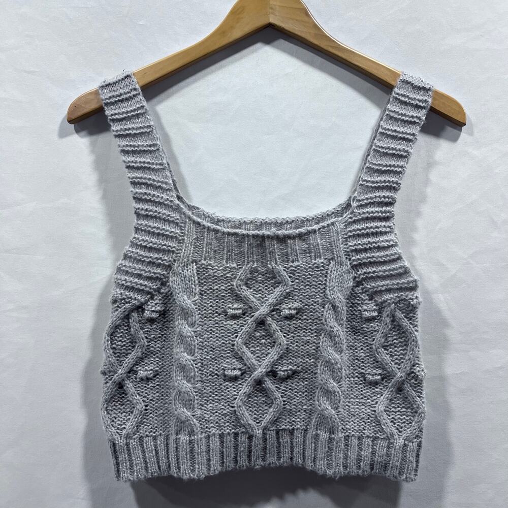 Kendall & Kylie Cable Knit Cropped Tank Sweater‎ Tops Size Medium in Gray